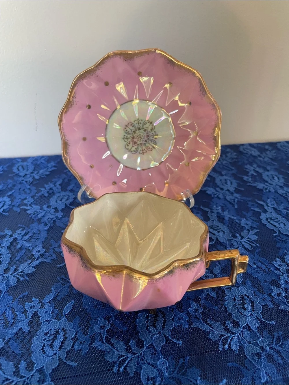 Vintage Castle China Pink Iridescent Porcelain Cup & Saucer